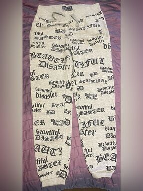 Beautiful Disaster Grey Print Sweatpants